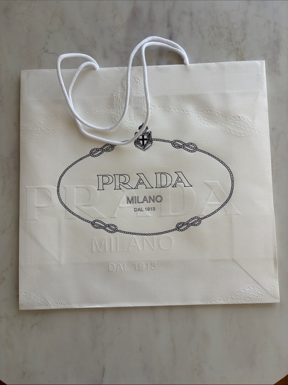 Prada White & Navy Logo Paper Bag